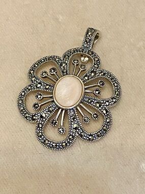 Sterling Silver Flower Marcasite Enhancer Pendant 925